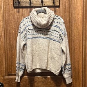 Madewell Beige and Navy Patterned Turtleneck Sweater